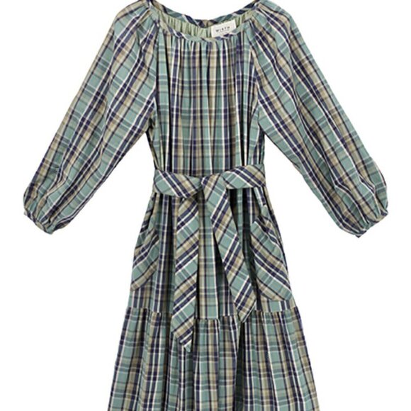 MIRTH Maxi Dress Medium Ostuni Ocean Plaid NWT Cotton Handloomed Pockets Belt - Picture 5 of 14